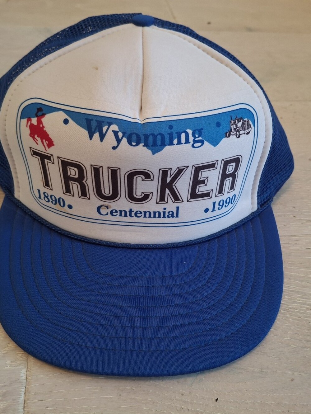 Vintage Wyoming Trucker Centennial Blue Mesh Cap Hat